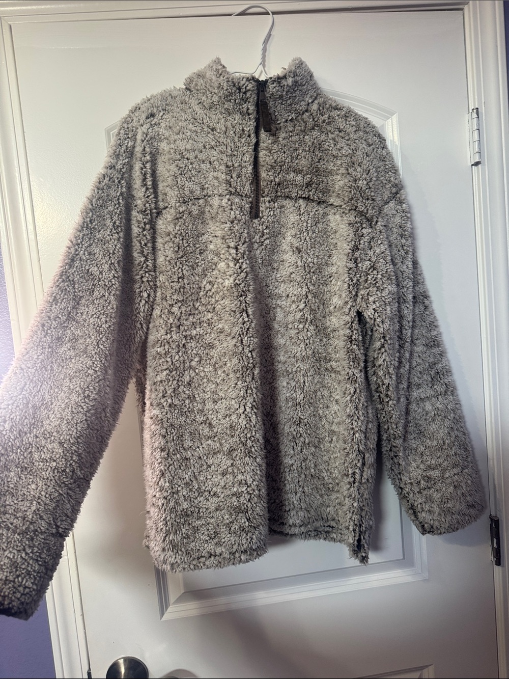 Cozy Grey Sherpa Pullover - Plush Half-Zip